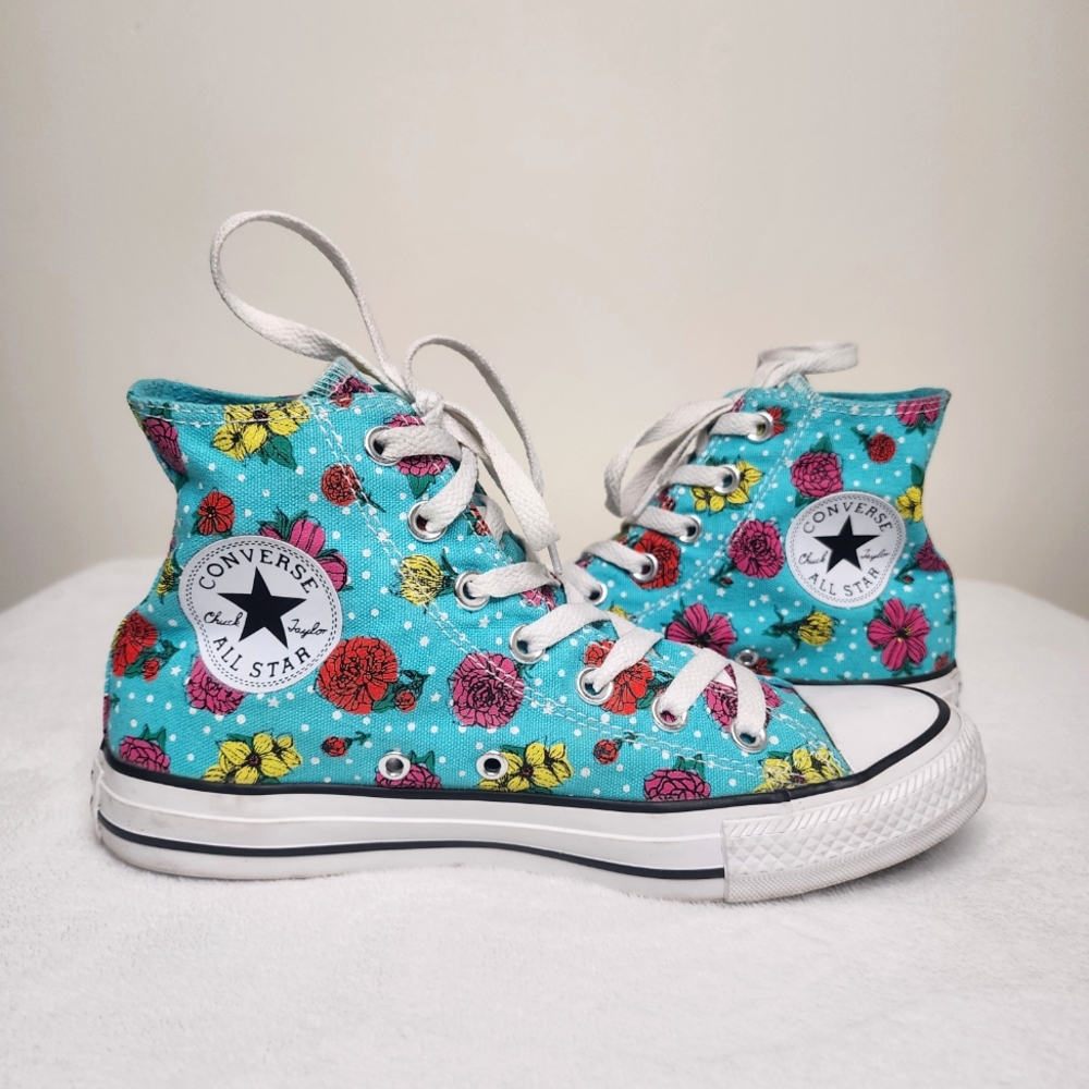 Converse Floral High-Top Sneakers - Teal and Multicolor